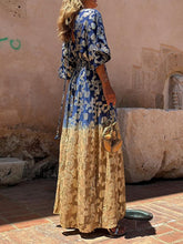 Flower Printed Gradient Color Half Sleeves Bohemia Maxi Dresses